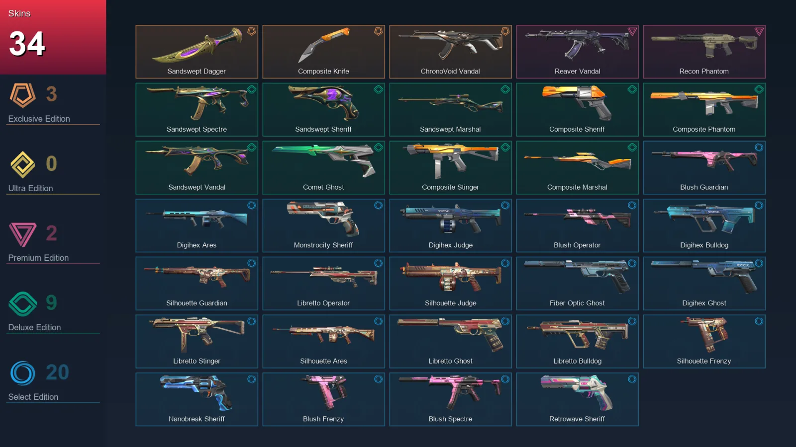 AP | Lv218 | Unranked | 34 Skin | 27 Agent | 78 Buddy — Nanobreak Sheriff