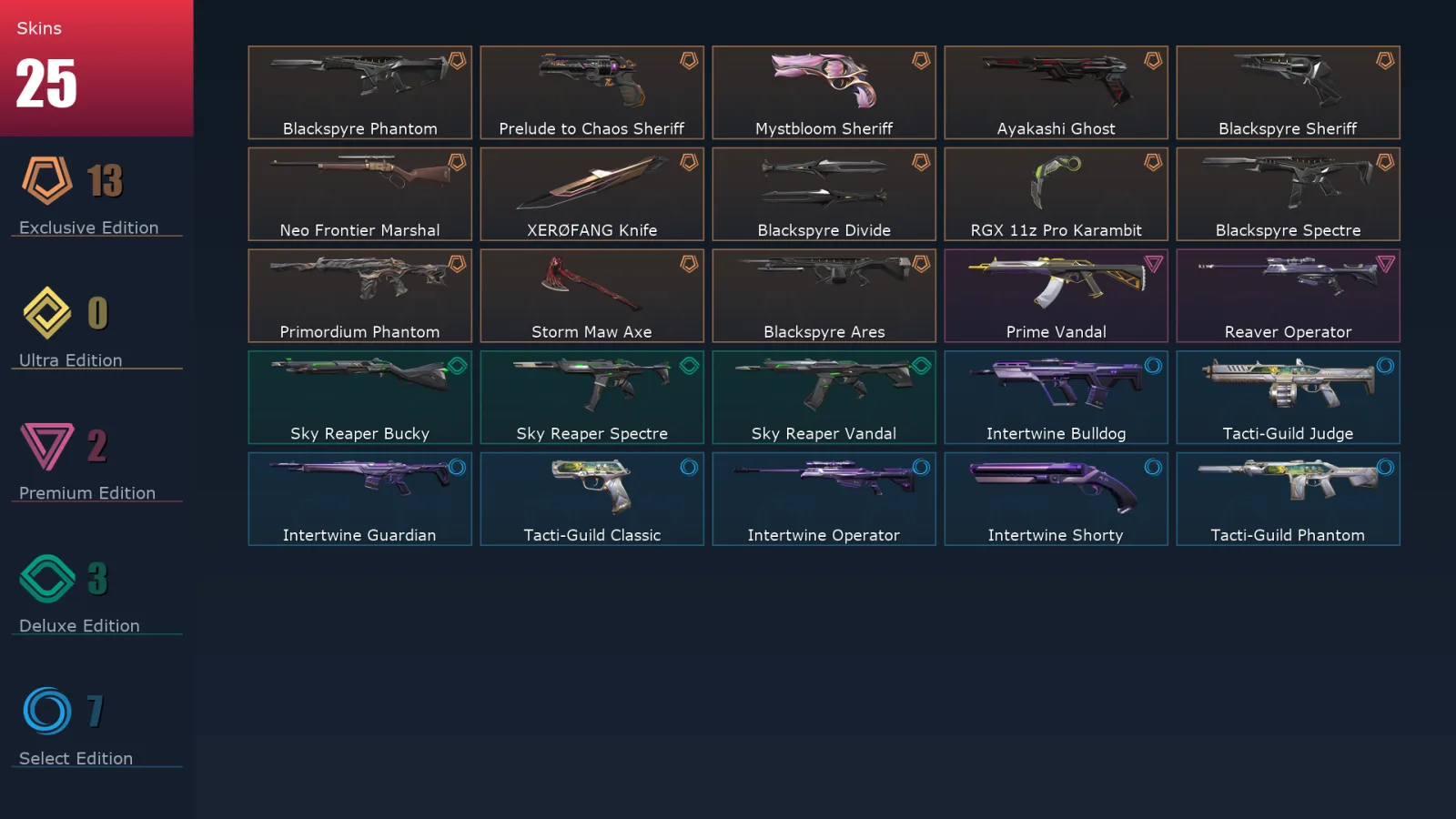 [Valorant] | EU | Level 27 | Gold 3 | 11 Agents | 25 Skins