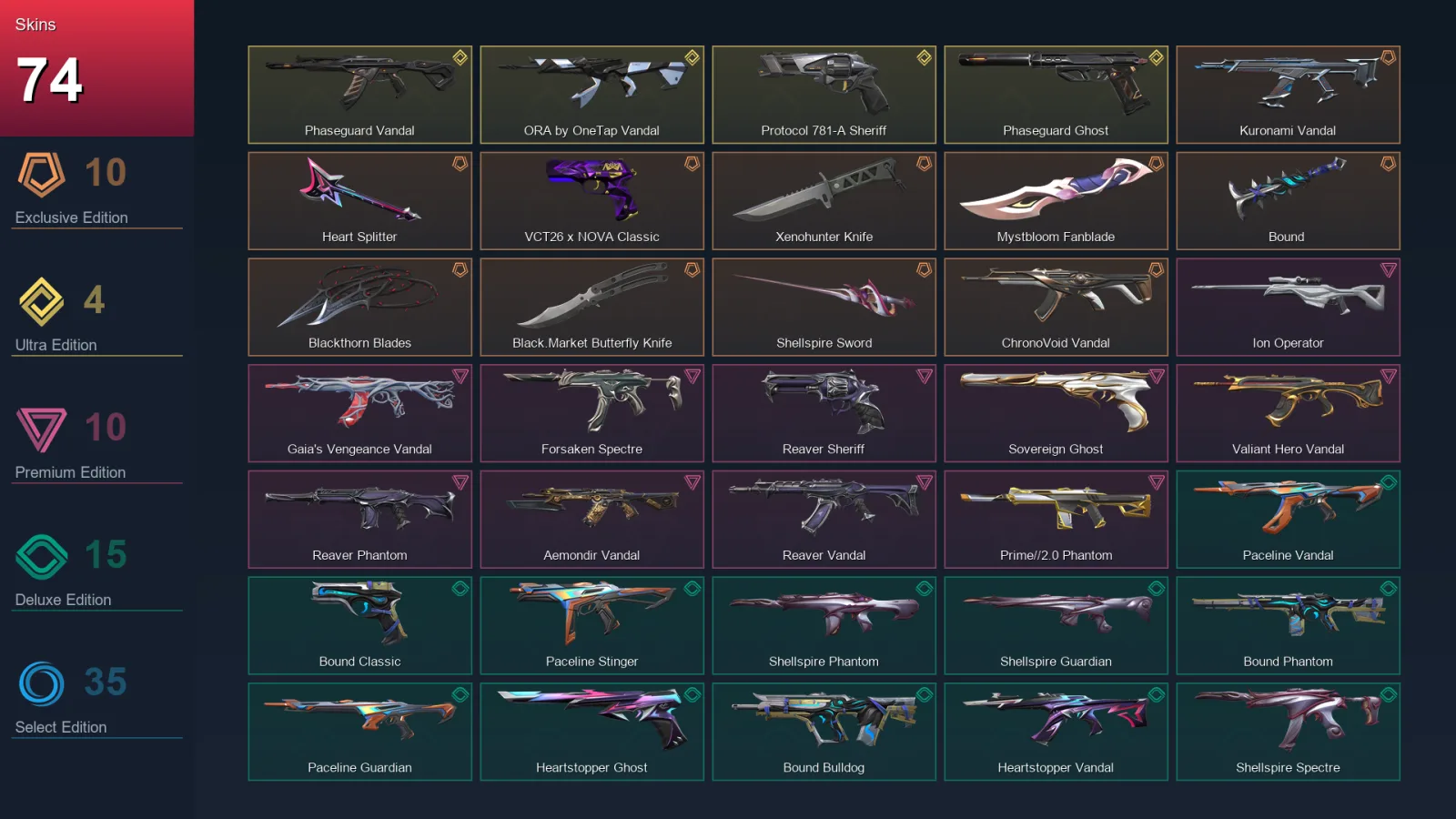 EU | Lv115 | Unranked | 74 Skin | 29 Agent | 70 Buddy