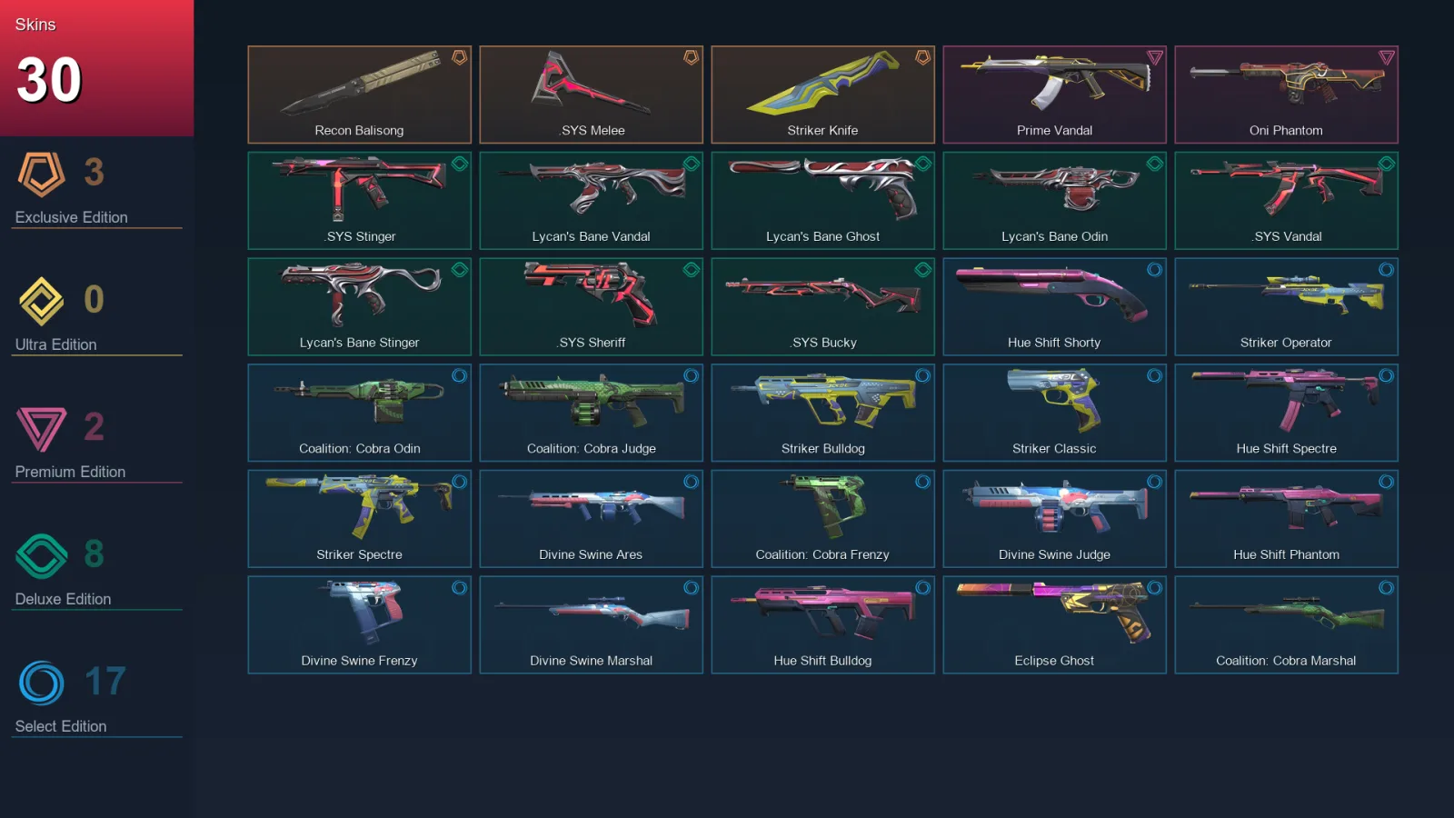 EU | Lv86 | Unranked | 30 Skin | 26 Agent | 47 Buddy