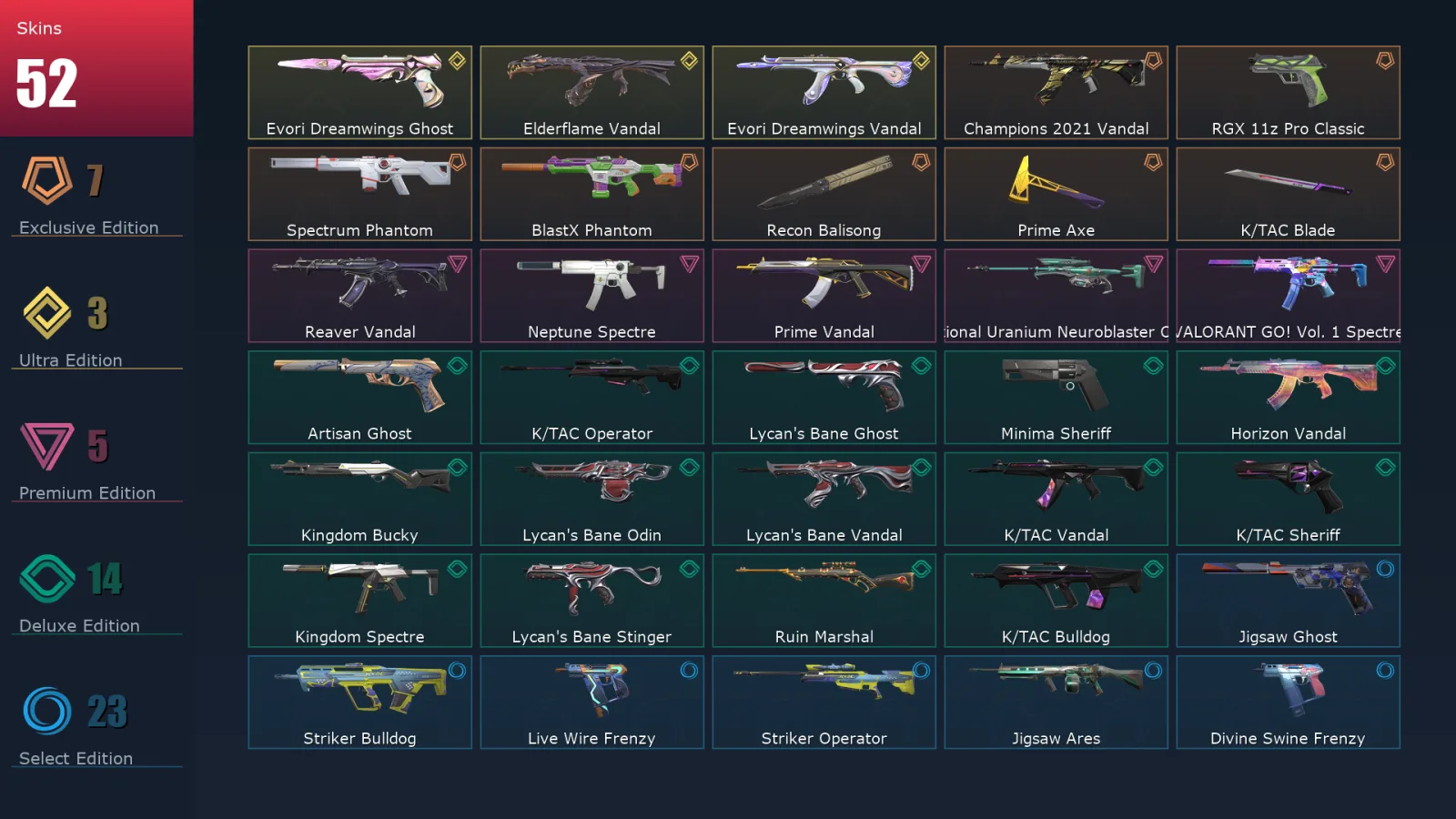 [Valorant] | EU | Level 94 | 23 Agents | 52 Skins