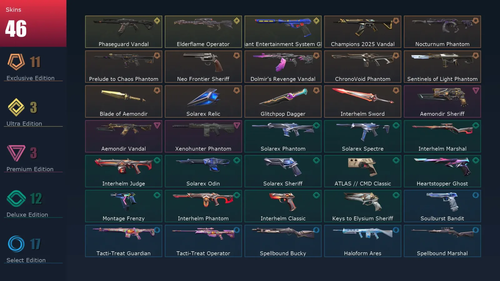 [Valorant] | EU | Level 150 | Gold 3 | 29 Agents | 46 Skins
