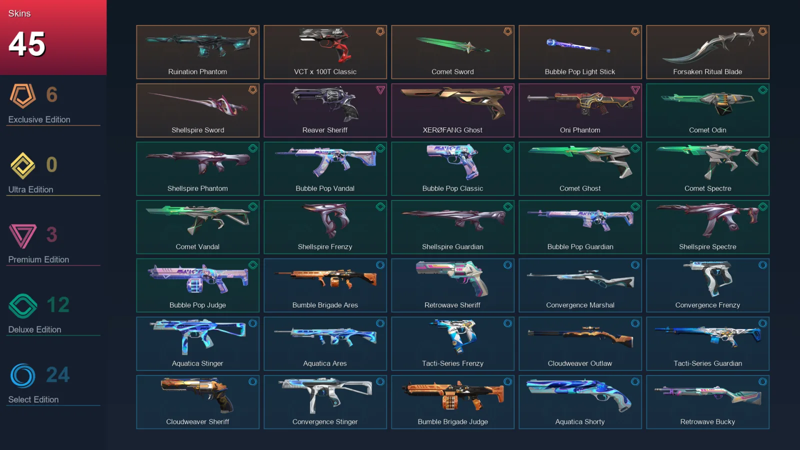 NA | Lv48 | Unranked | 45 Skin | 16 Agent | 36 Buddy