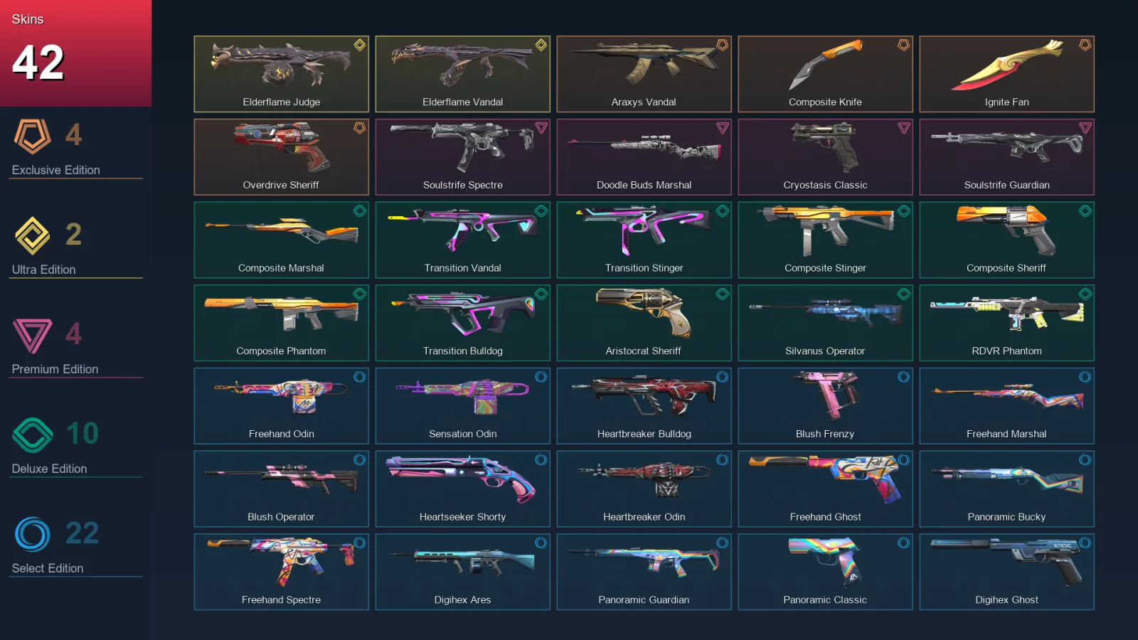 EU | Araxys Vandal | Composite Knife | Ignite Fan | Overdrive Sheriff | 42 Skin | 23 Agent | 33 Buddy | Lv75