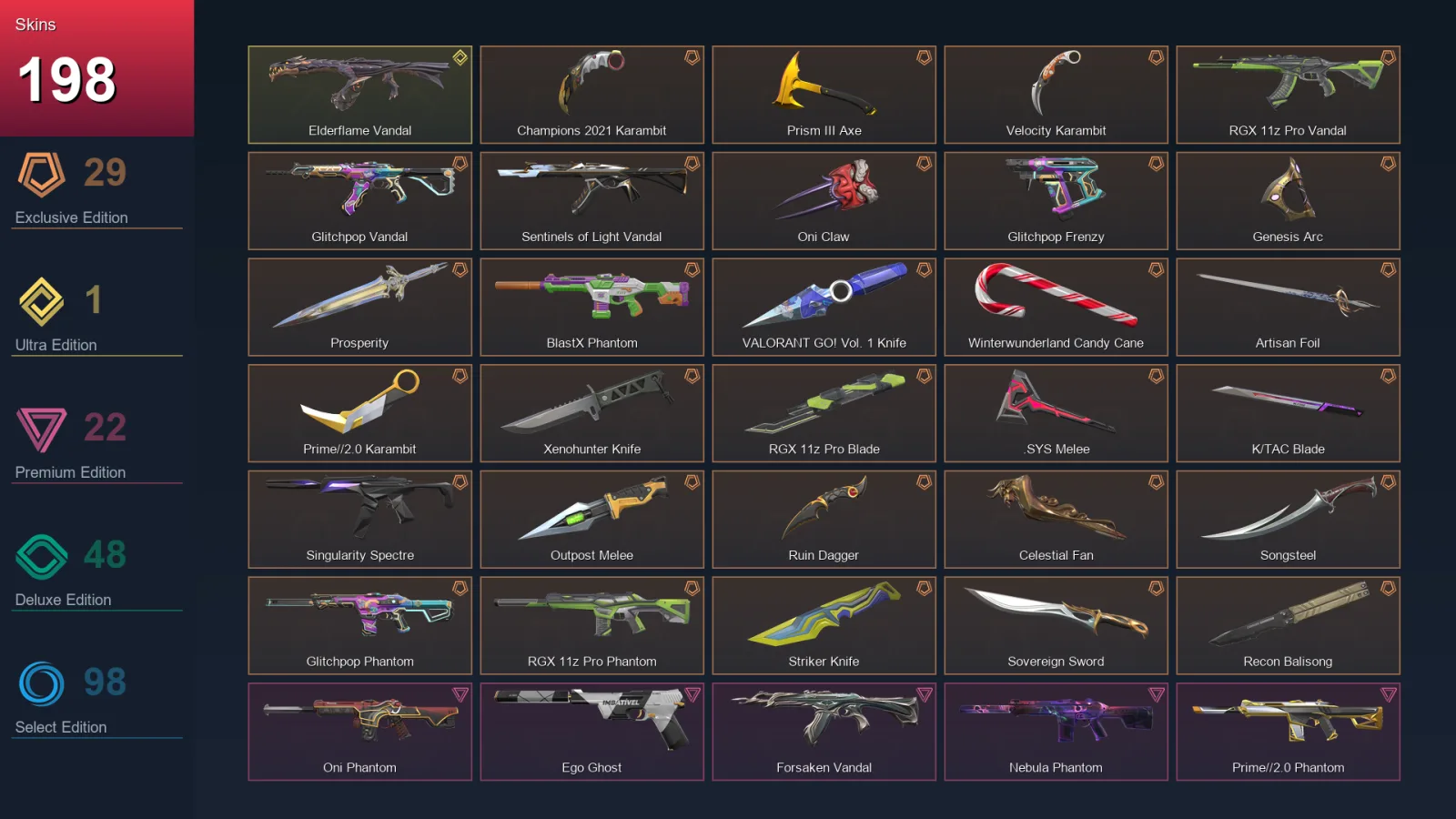 NA | Lv496 | Unranked | 198 Skin | 21 Agent | 169 Buddy