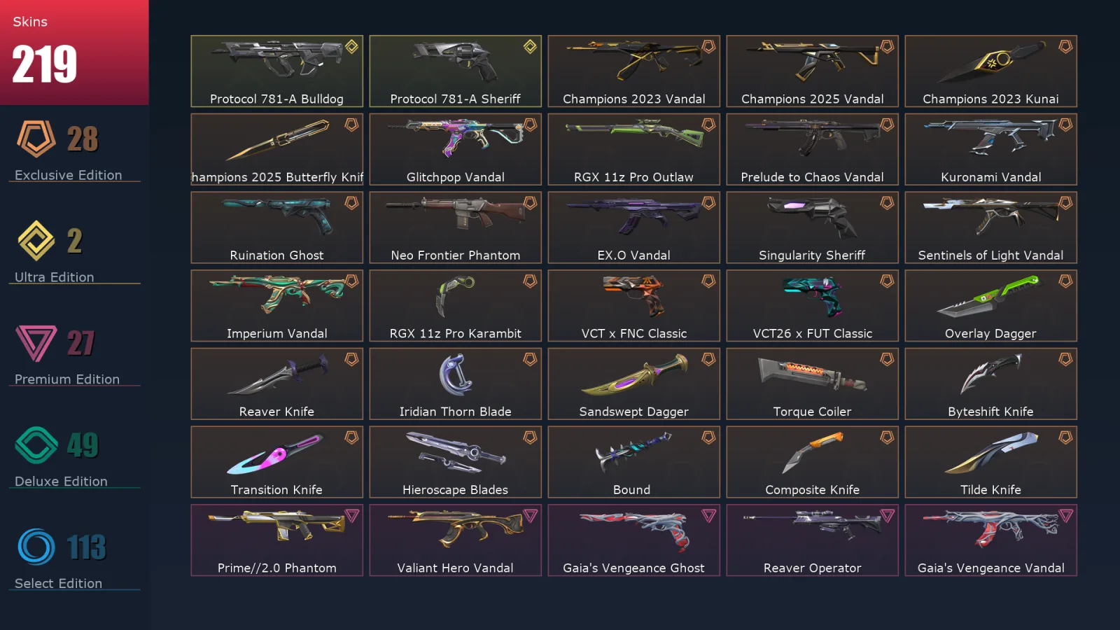 [Valorant] | EU | Level 500 | Ascendant 1 | 29 Agents | 219 Skins