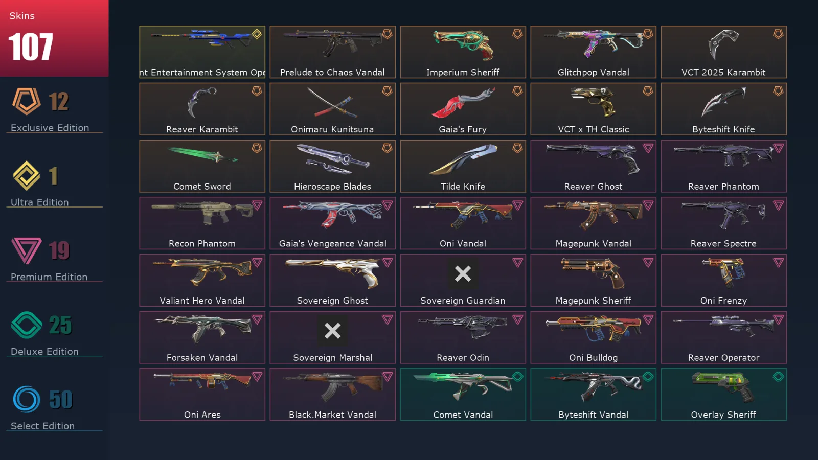 [Valorant] | EU | Level 261 | Ascendant 2 | 29 Agents | 107 Skins