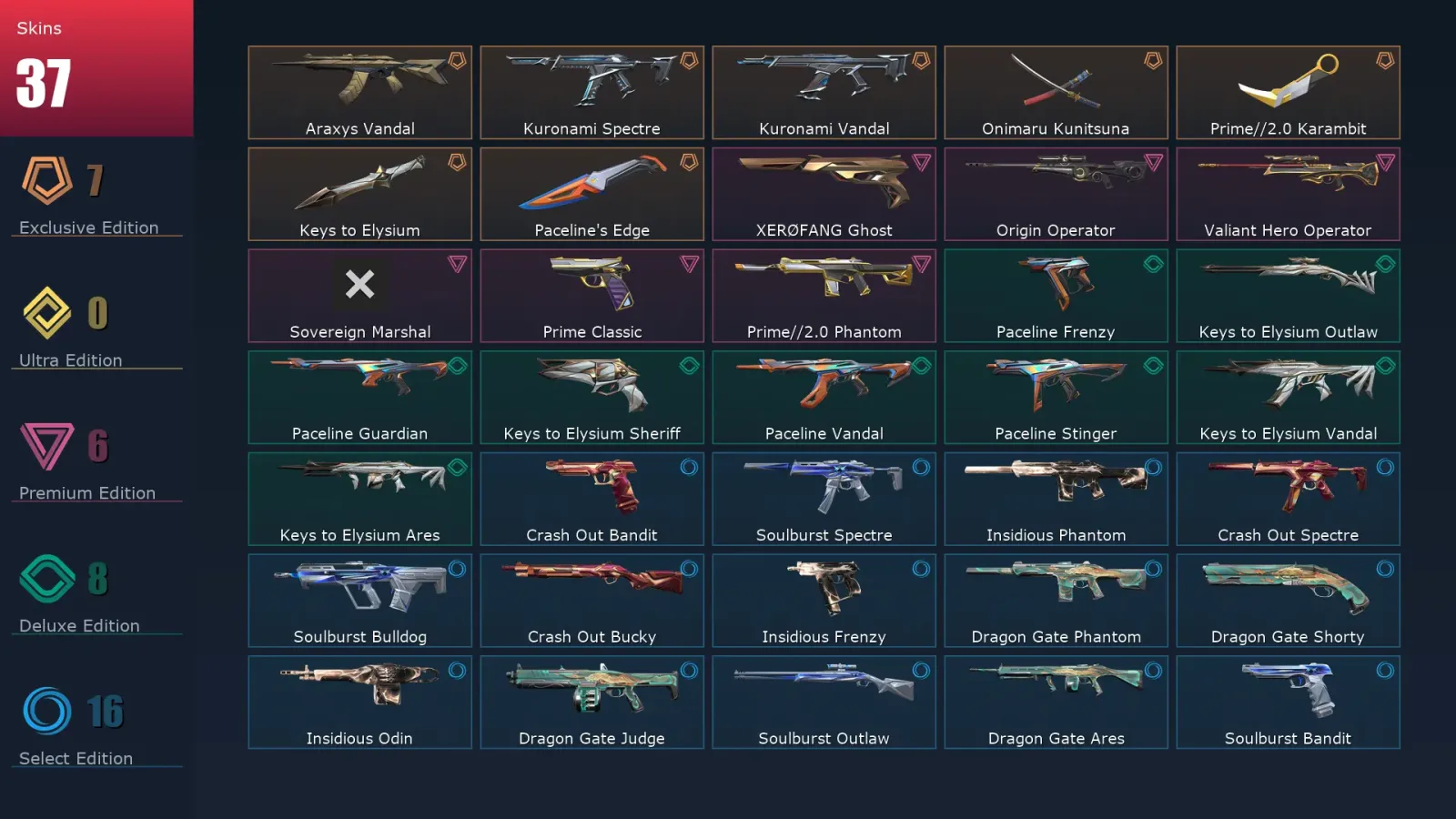 [Valorant] | EU | Level 45 | 14 Agents | 37 Skins