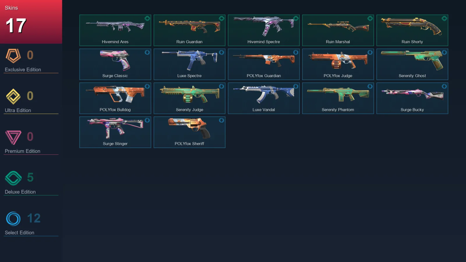 NA | Lv1 | Unranked | 17 Skin | 8 Agent | 15 Buddy