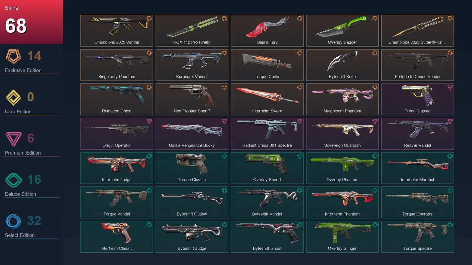 EU | Lv108 | Unranked | 68 Skin | 27 Agent | 70 Buddy