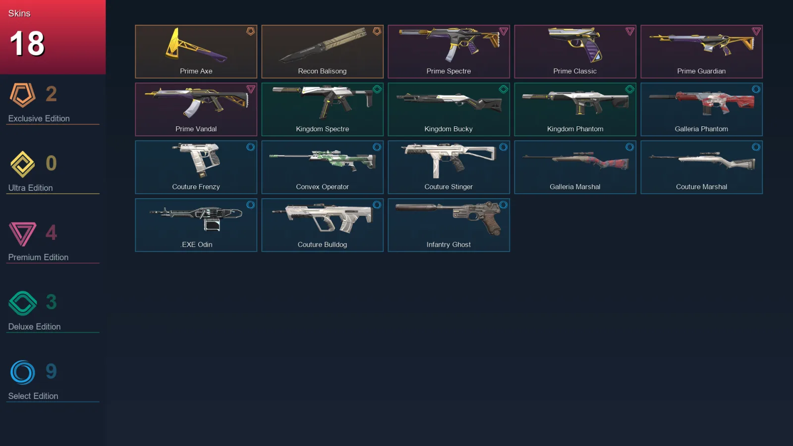 NA | Lv35 | Unranked | 18 Skin | 18 Agent | 28 Buddy