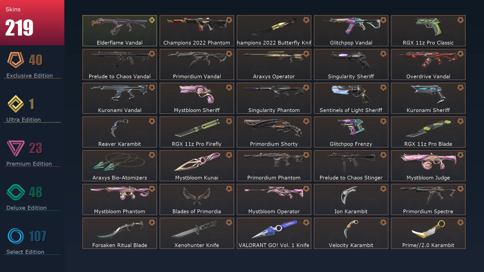 [Valorant] | EU | Level 261 | 26 Agents | 219 Skins