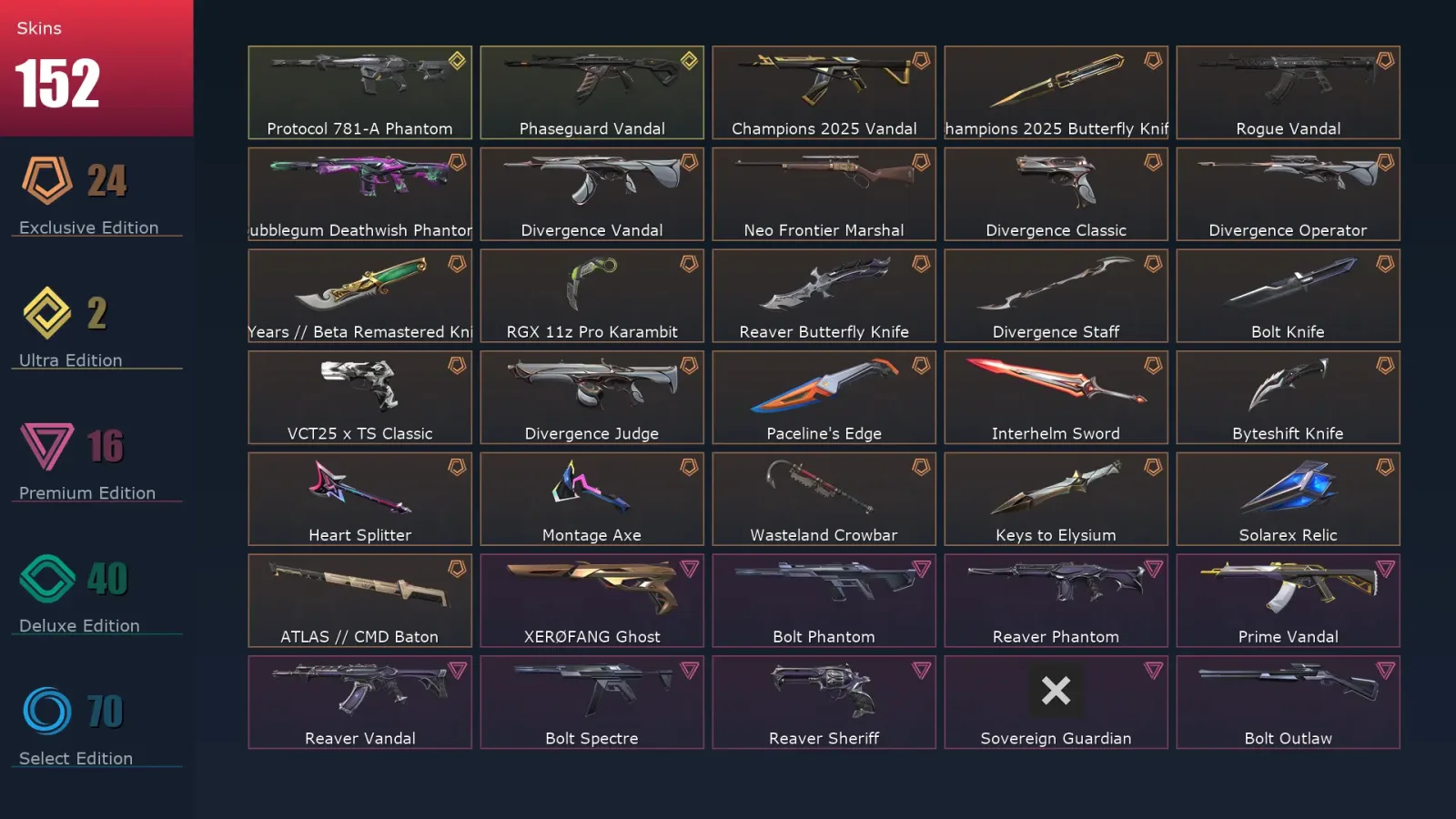 [Valorant] | EU | Level 193 | 29 Agents | 152 Skins