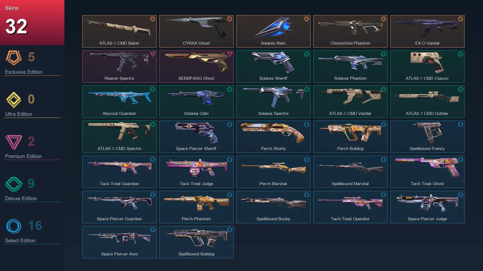 EU | ATLAS // CMD Baton | CYRAX Ghost | Solarex Relic | ChronoVoid Phantom | 32 Skin | 13 Agent | 25 Buddy | Lv43