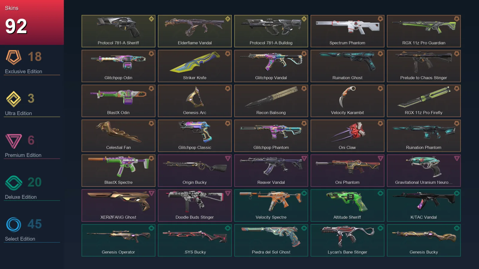 NA | Lv86 | Unranked | 92 Skin | 21 Agent | 71 Buddy