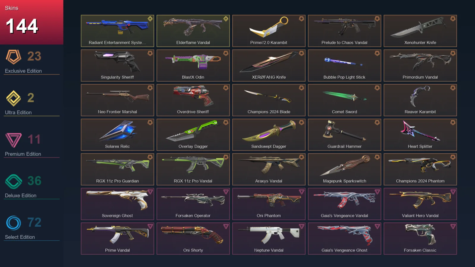 AP | Lv215 | Unranked | 144 Skin | 28 Agent | 129 Buddy — Valorant account