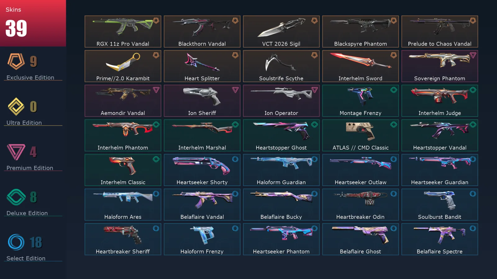 [Valorant] | EU | Level 92 | Gold 3 | 26 Agents | 39 Skins