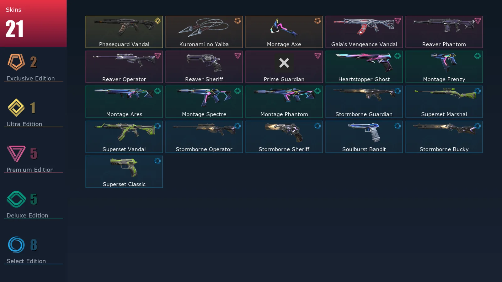 [Valorant] | EU | Level 83 | Platinum 1 | 23 Agents | 21 Skins