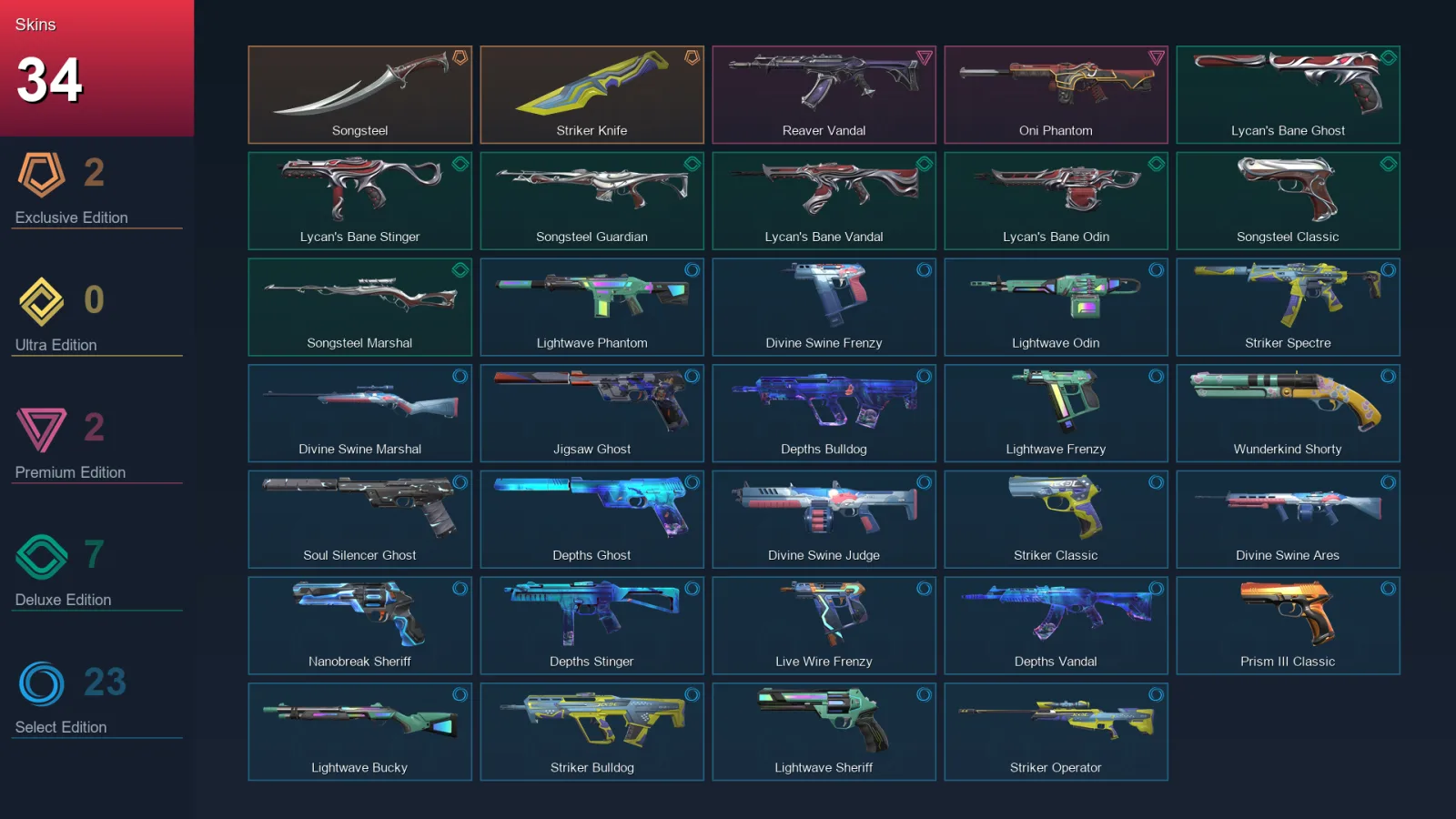 EU | Lv119 | Unranked | 34 Skin | 27 Agent | 62 Buddy