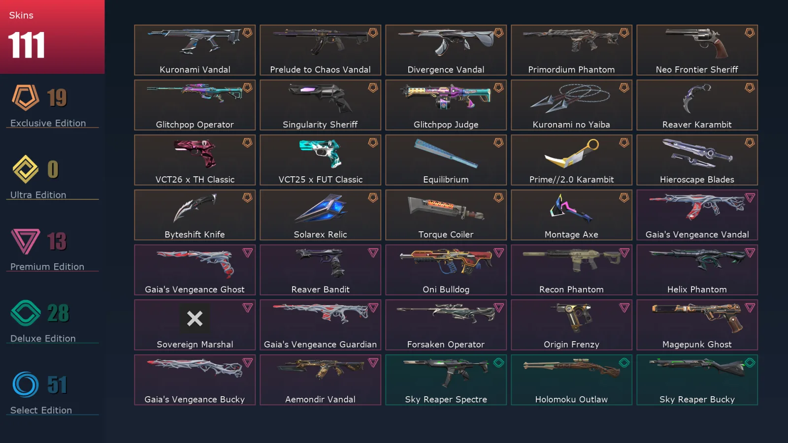 [Valorant] | EU | Level 132 | Silver 2 | 29 Agents | 111 Skins