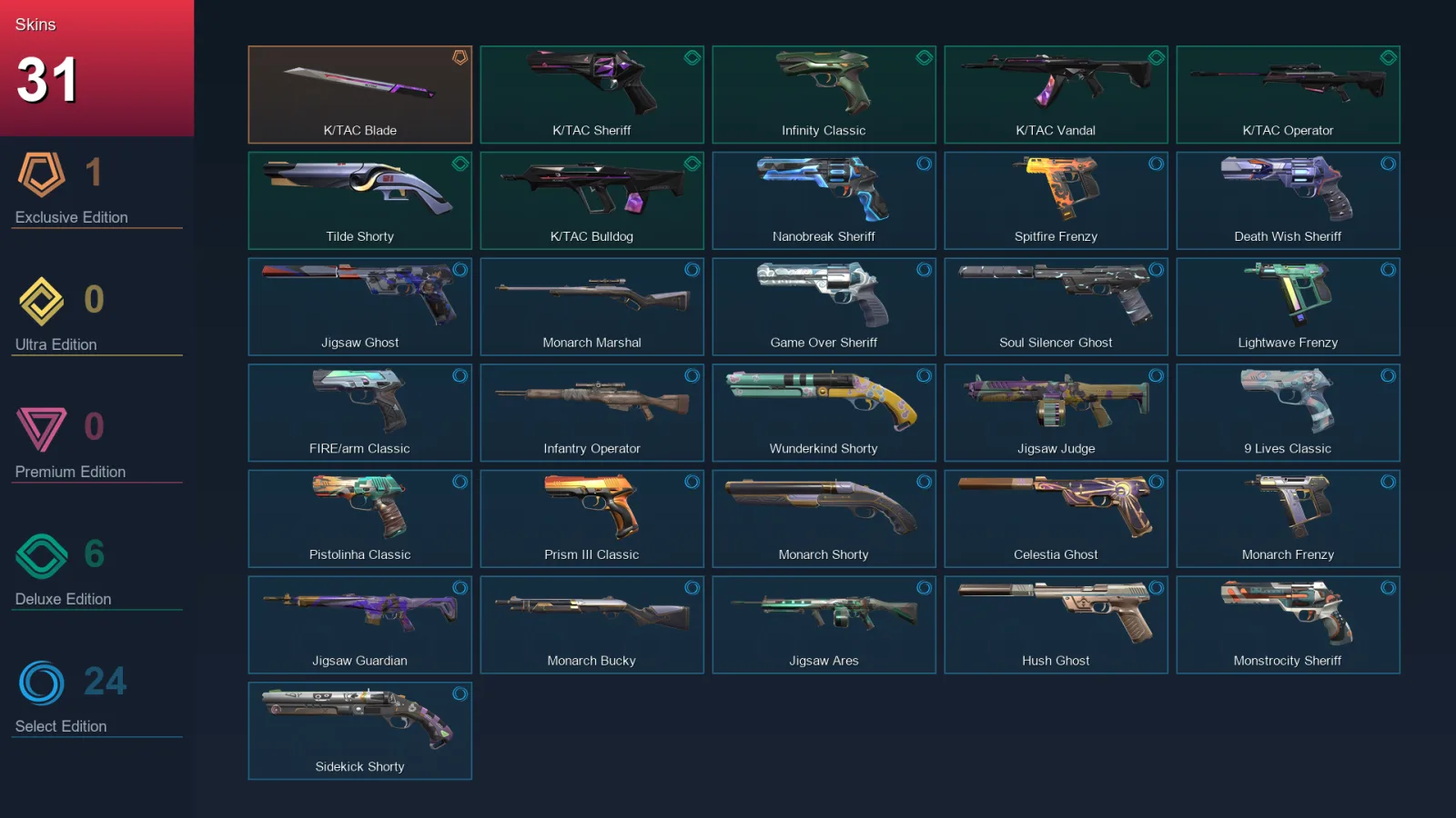 AP | Lv231 | Unranked | 31 Skin | 26 Agent | 88 Buddy