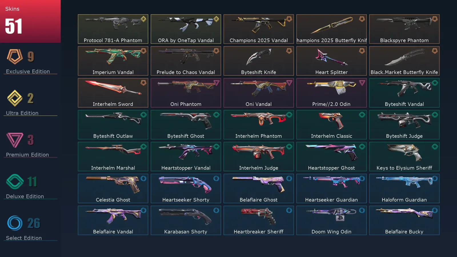 [Valorant] | EU | Level 107 | Platinum 2 | 28 Agents | 51 Skins