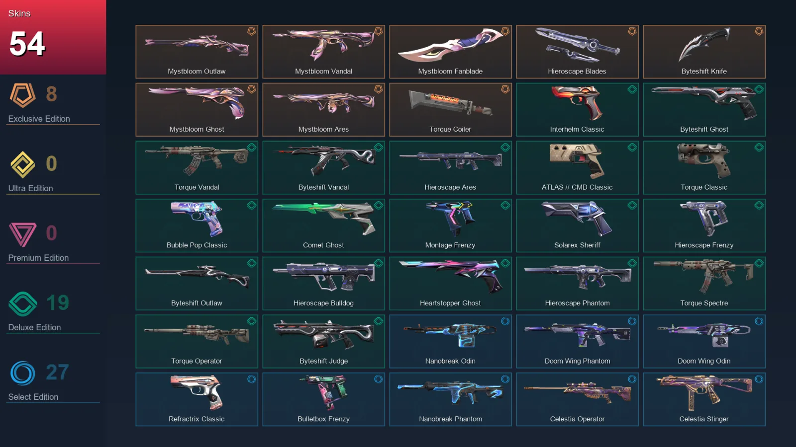 AP | Lv260 | Unranked | 54 Skin | 29 Agent | 122 Buddy