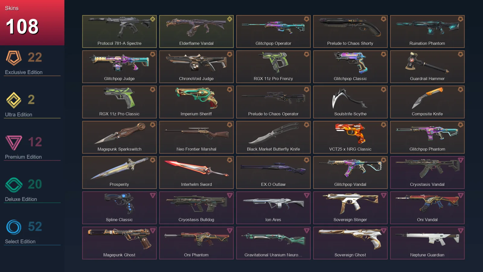 EU | Lv107 | Unranked | 108 Skin | 18 Agent | 88 Buddy — Tacti Series Frenzy