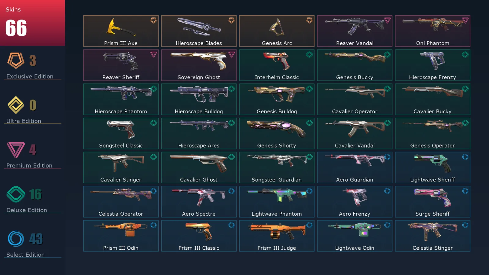 [Valorant] | EU | Level 269 | 28 Agents | 66 Skins