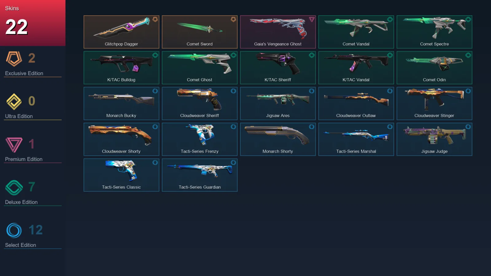 AP | Lv43 | Unranked | 22 Skin | 14 Agent | 25 Buddy