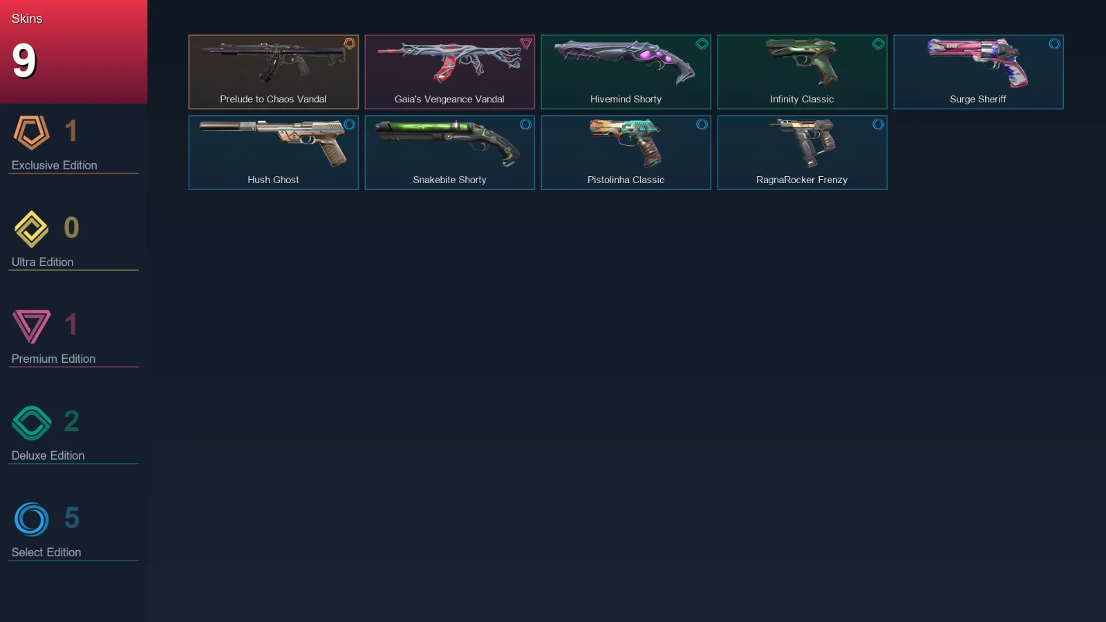 NA | Lv108 | Unranked | 9 Skin | 18 Agent | 32 Buddy