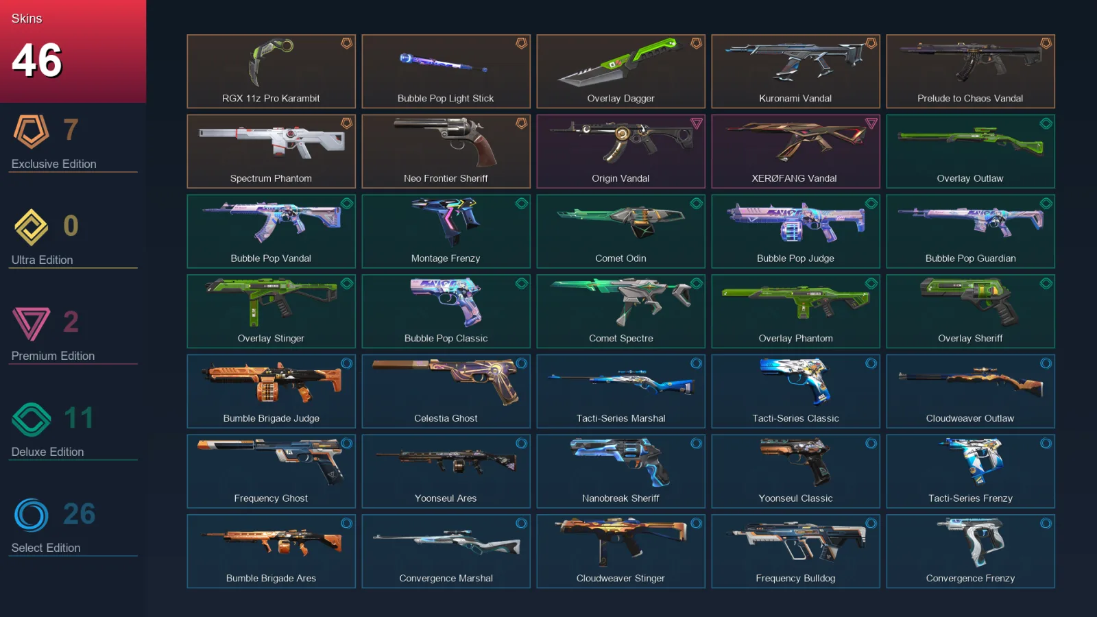 EU | RGX 11z Pro Karambit | Bubble Pop Light Stick | Overlay Dagger | Kuronami Vandal | 46 Skin | 29 Agent | 67 Buddy | Lv136