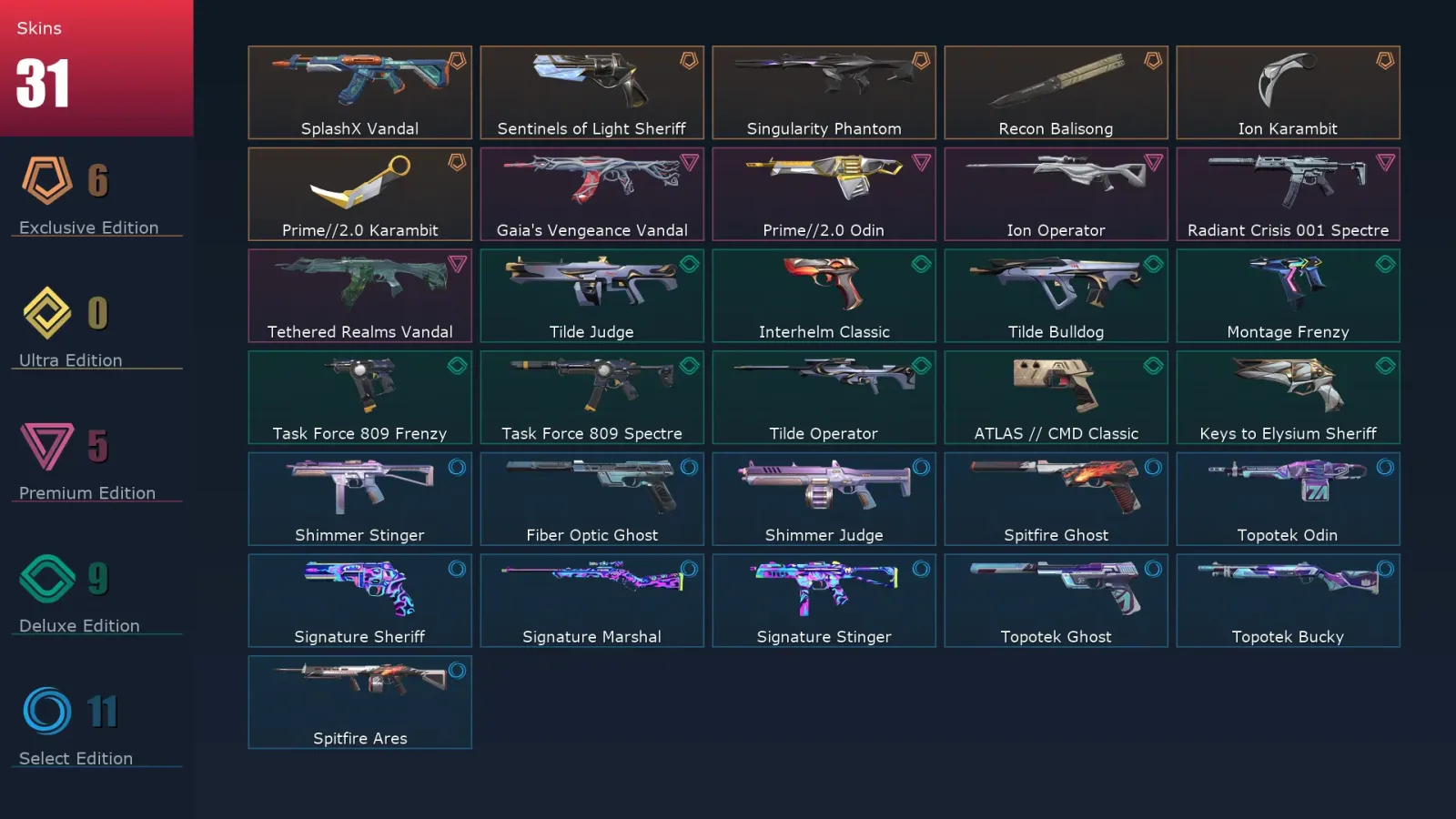 [Valorant] | EU | Level 1 | Immortal 1 | 29 Agents | 31 Skins