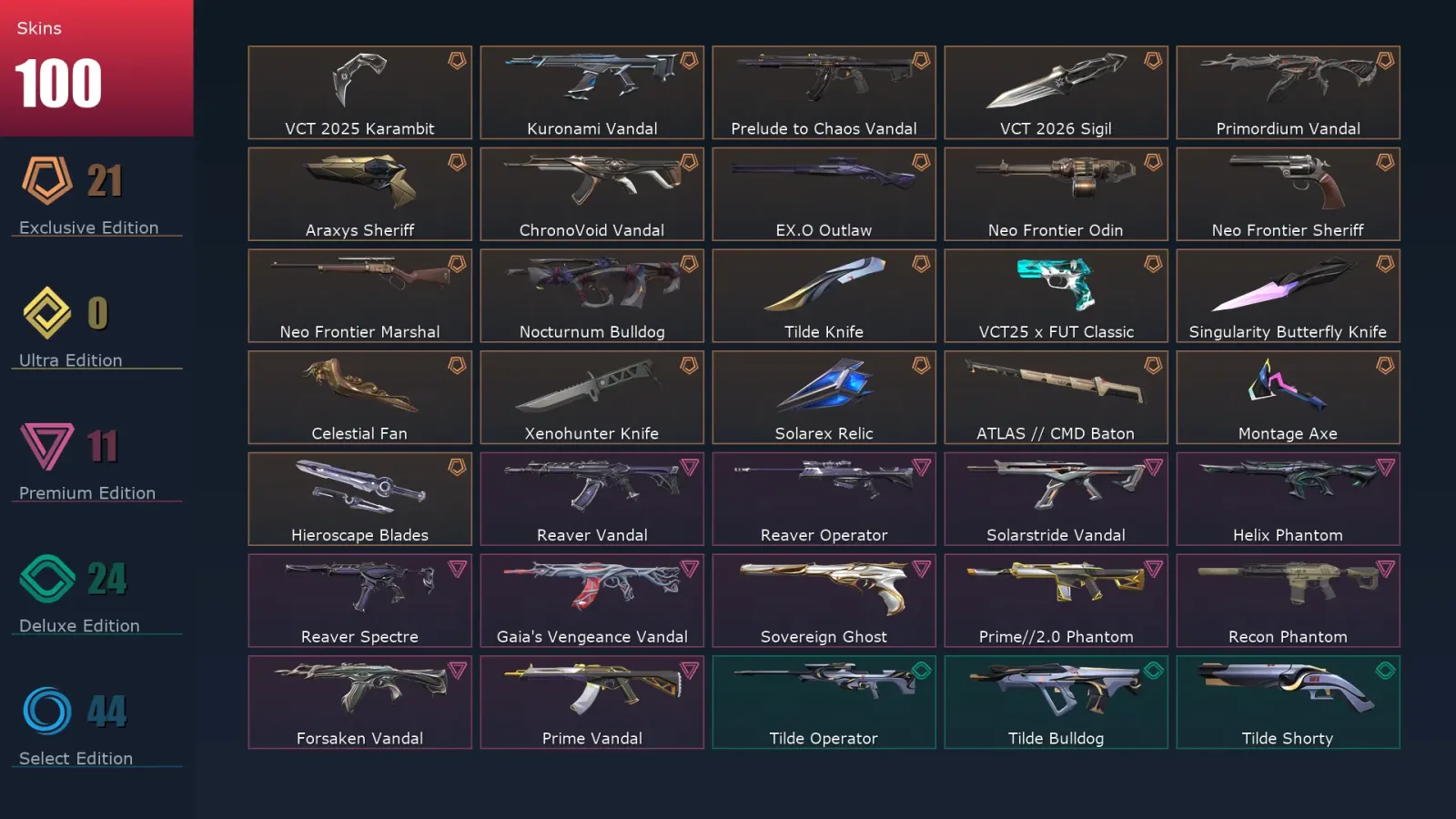 [Valorant] | EU | Level 234 | Ascendant 1 | 29 Agents | 100 Skins