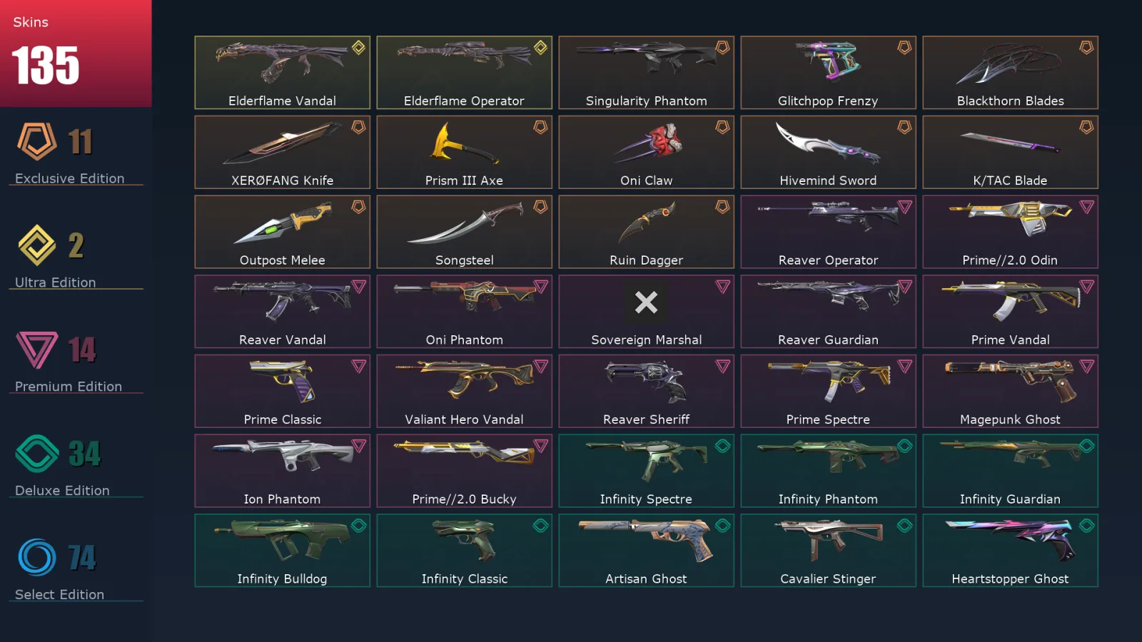[Valorant] | EU | Level 500 | Diamond 1 | 29 Agents | 135 Skins