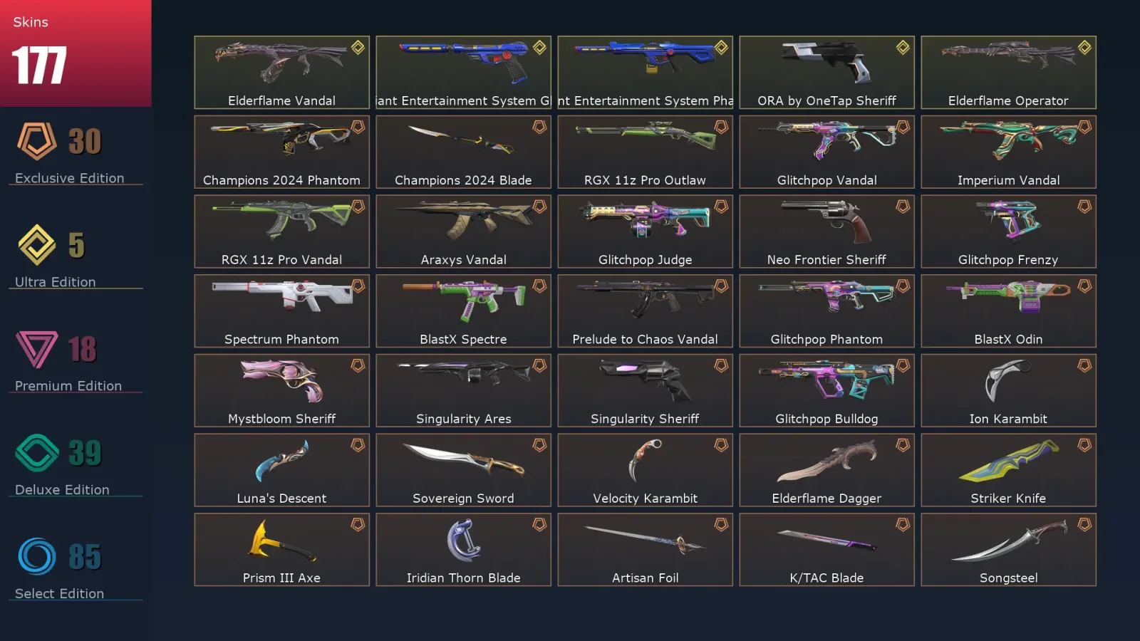 [Valorant] | EU | Level 500 | Gold 1 | 29 Agents | 177 Skins — Valorant account