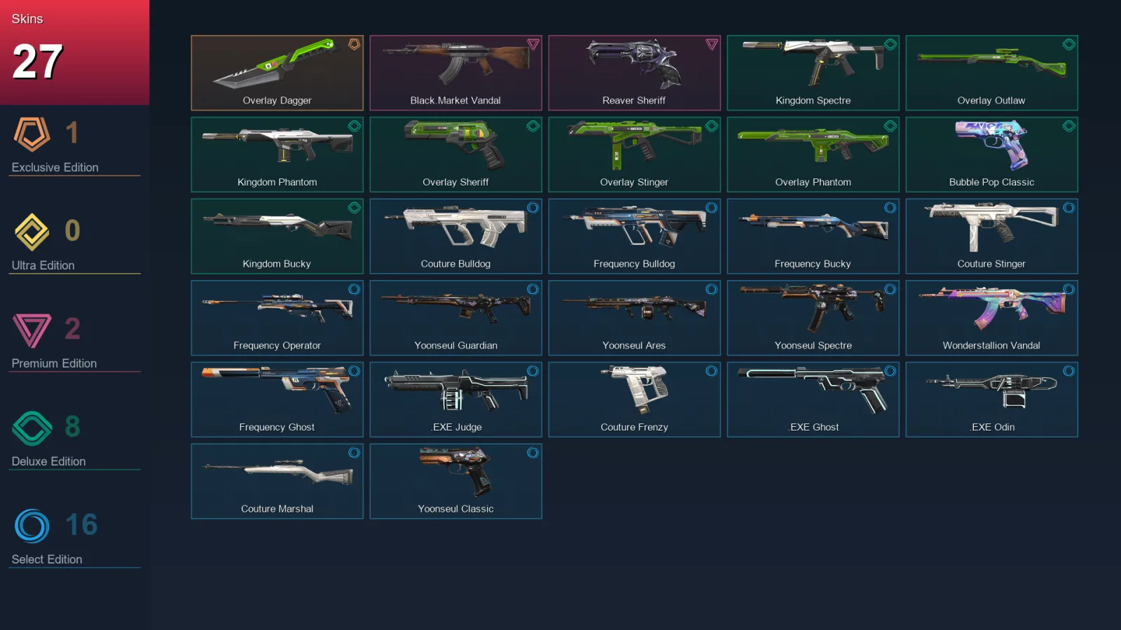 AP | Lv50 | Unranked | 27 Skin | 21 Agent | 33 Buddy