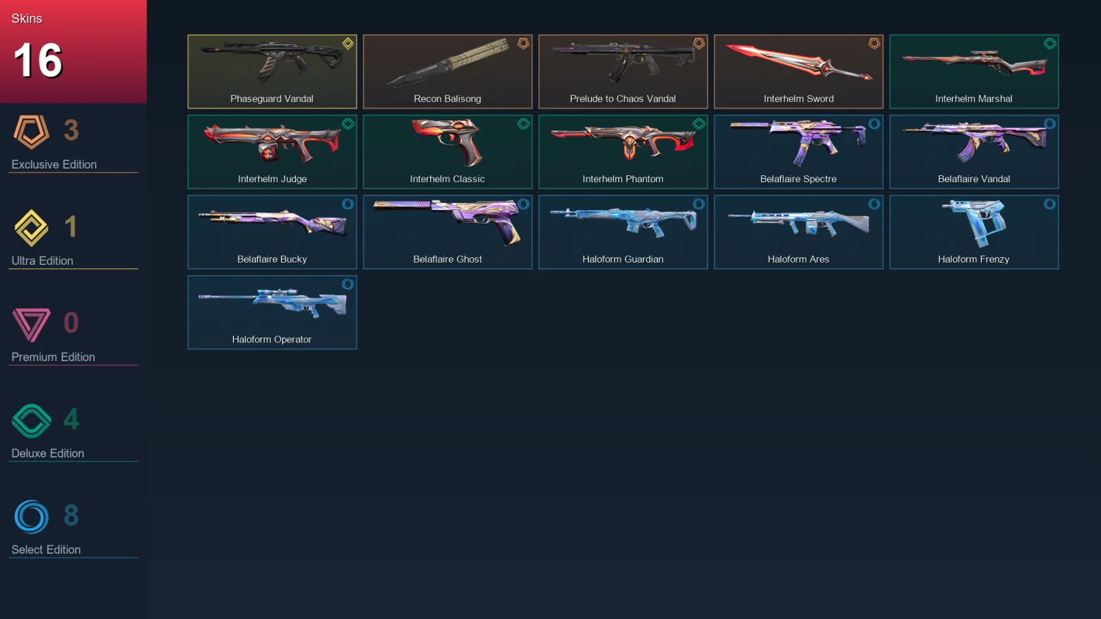 NA | Lv57 | Unranked | 16 Skin | 21 Agent | 30 Buddy