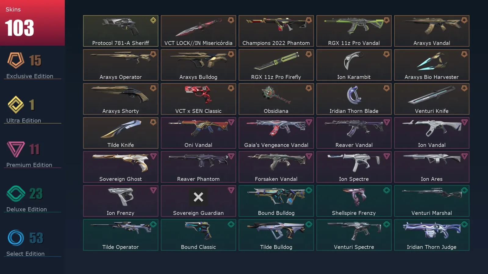 [Valorant] | EU | Level 211 | 23 Agents | 103 Skins