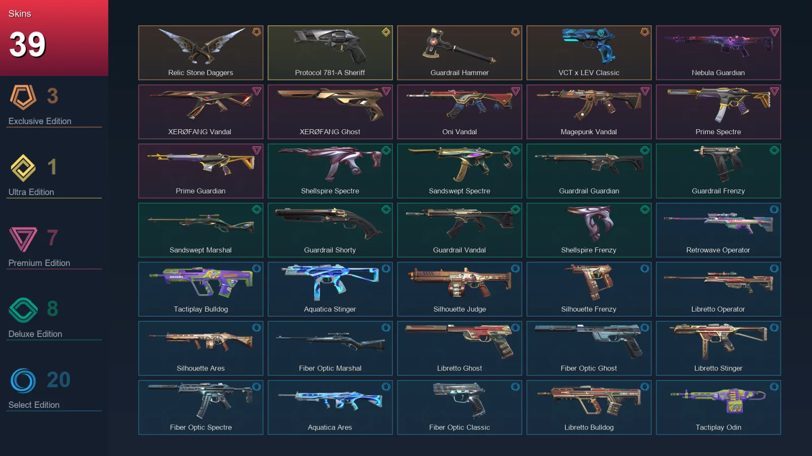EU | Lv42 | Unranked | 39 Skin | 14 Agent | 34 Buddy — Guardrail Hammer