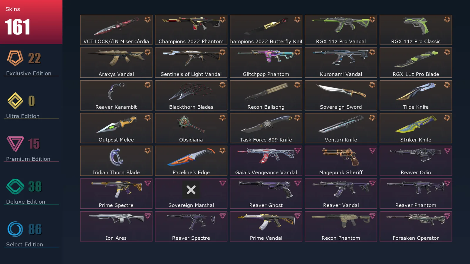 [Valorant] | EU | Level 254 | 29 Agents | 161 Skins