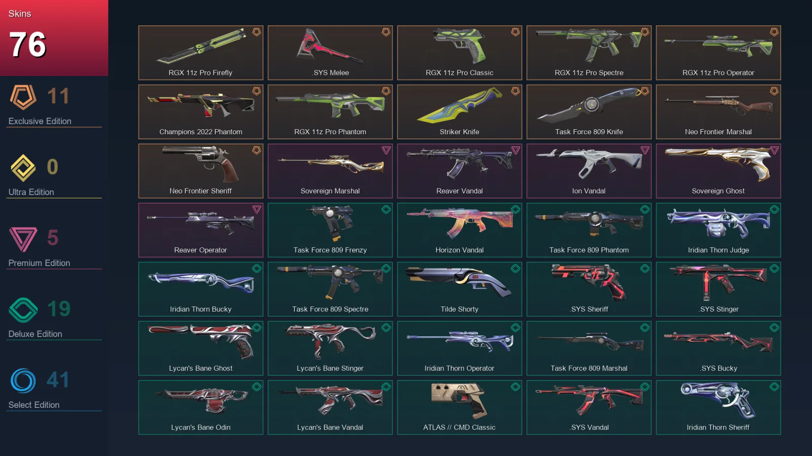 AP | Lv228 | Unranked | 76 Skin | 28 Agent | 108 Buddy