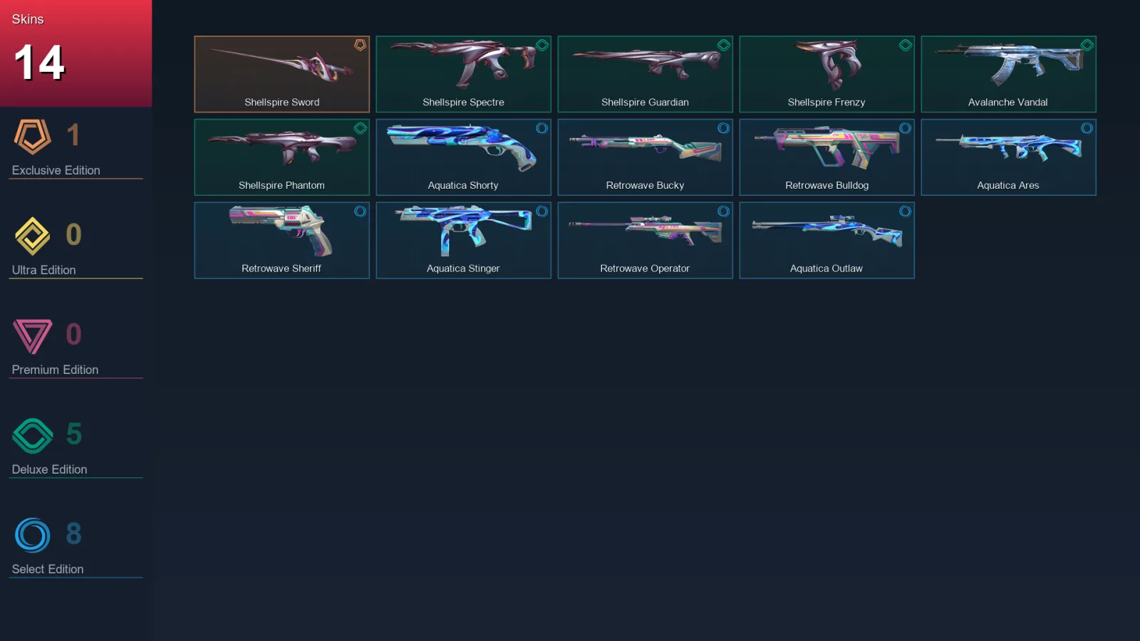 EU | Shellspire Sword | Shellspire Spectre | Shellspire Guardian | Shellspire Frenzy | 14 Skin | 10 Agent | 12 Buddy | Lv26