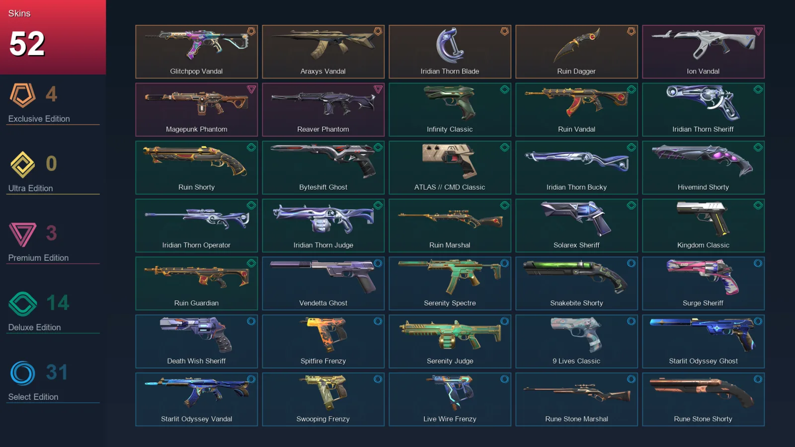 EU | Lv374 | Unranked | 52 Skin | 28 Agent | 117 Buddy — Valorant account