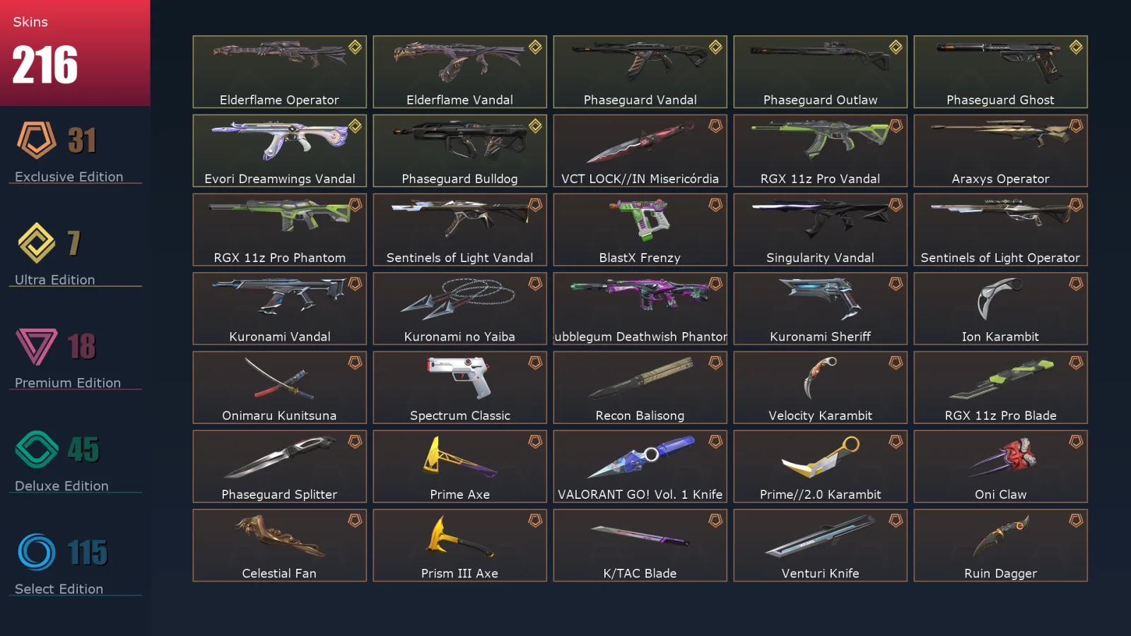 [Valorant] | EU | Level 300 | 28 Agents | 216 Skins