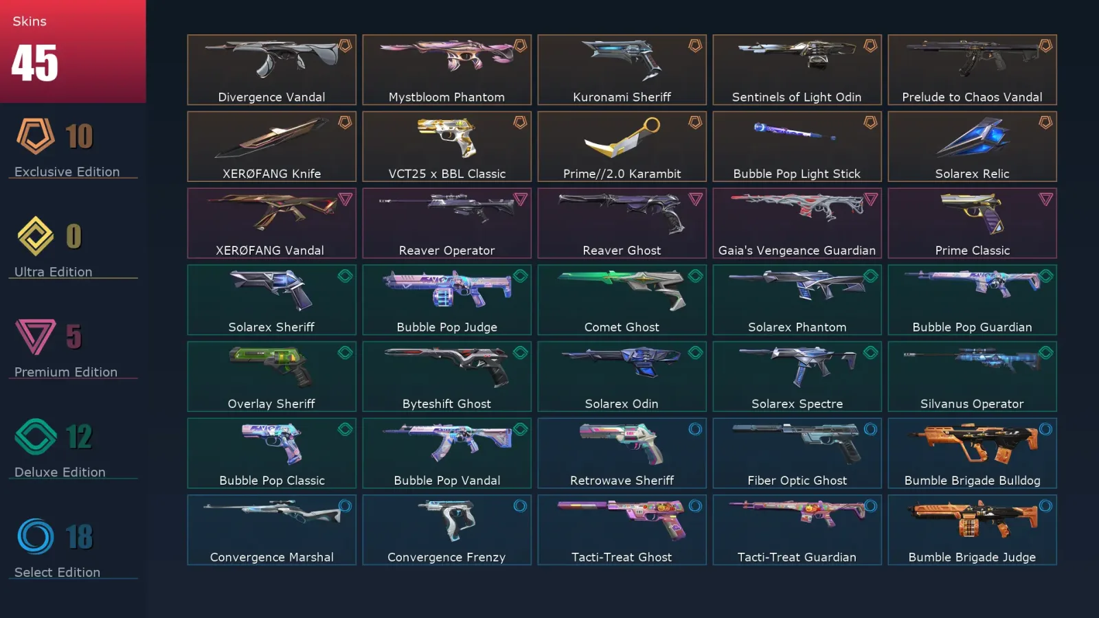 [Valorant] | EU | Level 250 | Gold 1 | 28 Agents | 45 Skins — Valorant account
