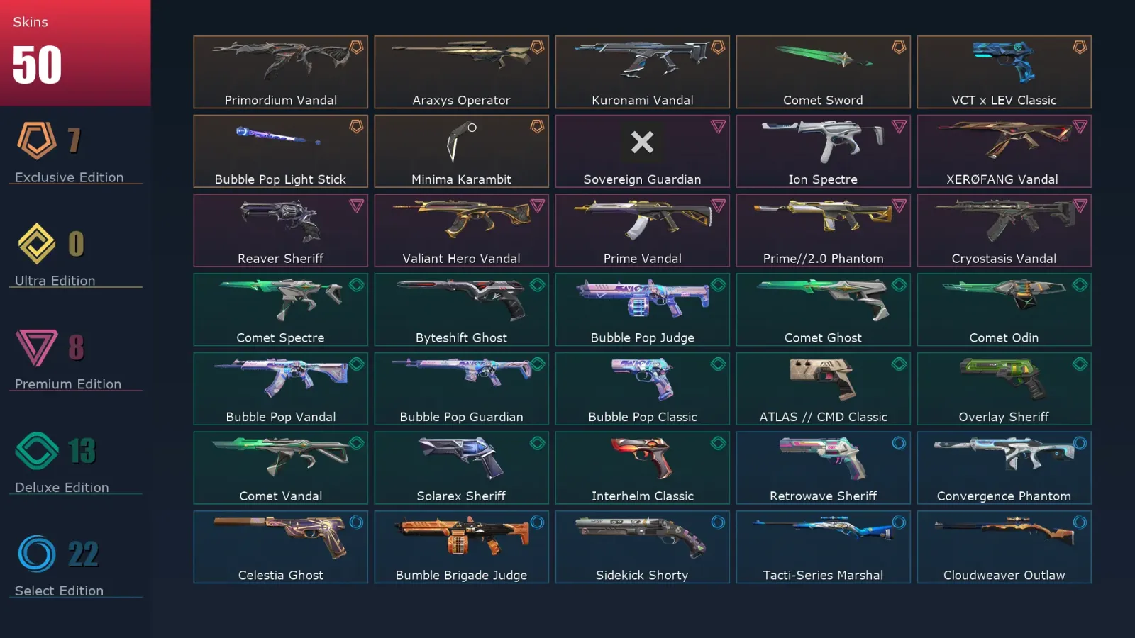 [Valorant] | EU | Level 247 | 29 Agents | 50 Skins