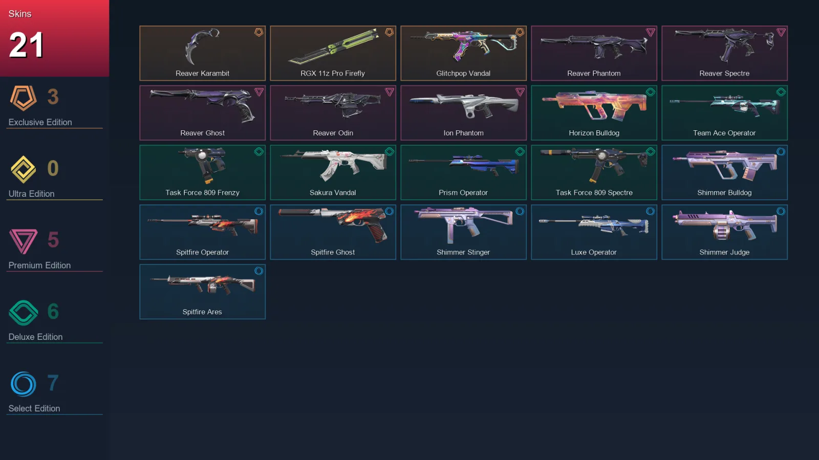 EU | Lv21 | Unranked | 21 Skin | 8 Agent | 9 Buddy