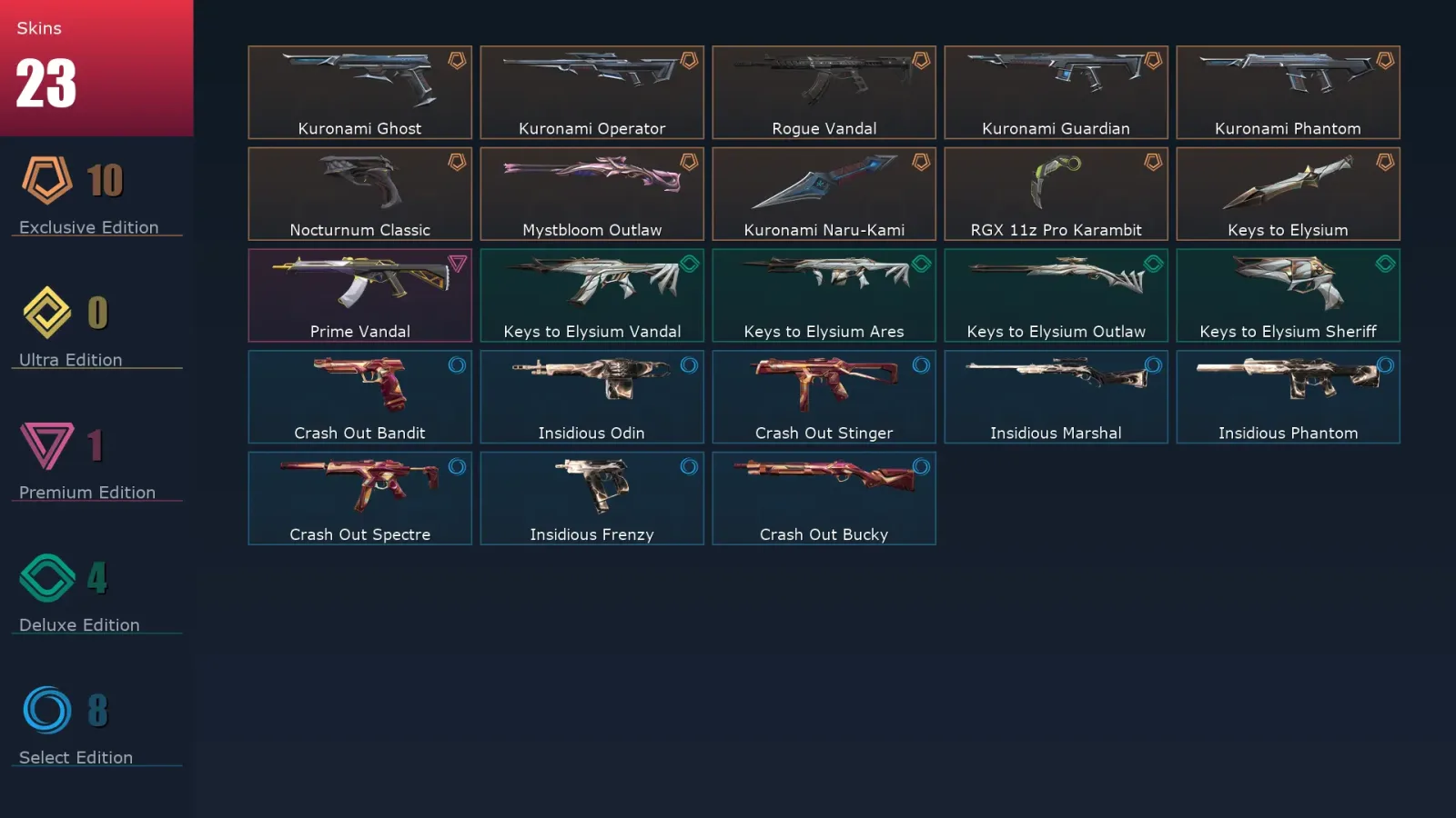 [Valorant] | EU | Level 54 | Diamond 3 | 19 Agents | 23 Skins