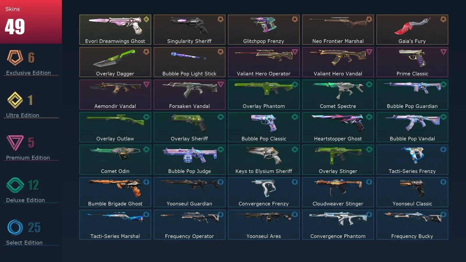 [Valorant] | EU | Level 118 | Diamond 2 | 29 Agents | 49 Skins &mdash; Valorant account with Melee skin